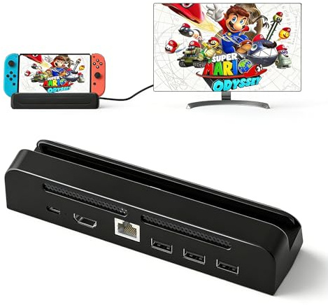 TV Dock Station for Nintendo Switch/OLED,Portable Dock with 1000Mbs LAN Port 4K HDMI TV USB 2.0 Port and USB C Charging Port for Switch(Not Support Switch 2