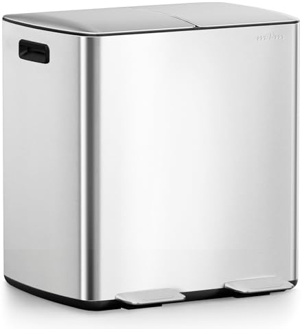 mVm Mülleimer Küche,40 Liter Treteimer,2x20L Doppelter Abfalleimer 2er-Mülleimer Mülltrennung mit Inneneimer, Stahl, Luftdicht, Softclose-Deckel, Breites Robustes Pedal