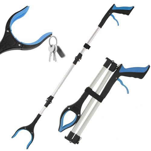 Pinzas Extensibles con Alcance de 110cm, con Pinza Antideslizante Rotatoria de 360° y Imán, Pinza Larga Plegables, para Personas Mayores, Limpieza del Hogar y Recolección de Residuos