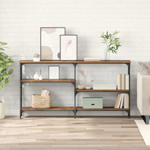 Zeehear Table console en bois recyclé 150 x 29 x 76,5 cm, matériau en bois, cadre en métal robuste, 3 étagères, design industriel pour salon, couloir
