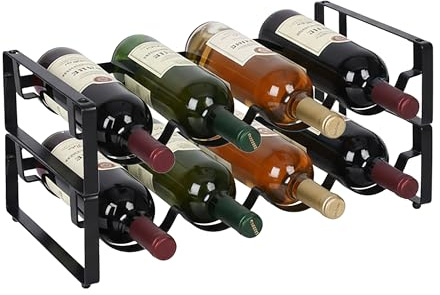 Relaxdays Weinregal, 8 Flaschen, 2er Set, stapelbar, schwarz | je HxBxT 9,5x40x20 cm, Rot- & Weißwein, Flaschenregal