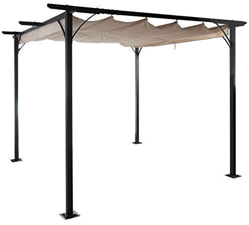 BERLINLODGE Pergola | HxBxT 232x350x350cm | Garten Pavillon | Creme | stabiles 6cm-Gestell + Schiebedach