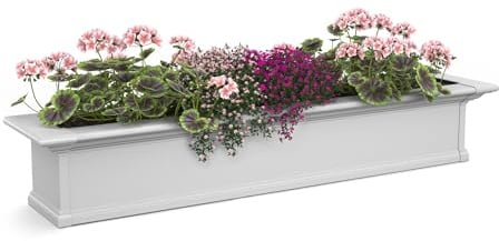 Mayne Yorkshire 4ft Window Box - White - 48in L x 12in W x 10in H - Polyethylene Planter - Built-In Water Reservoir (4824-W)