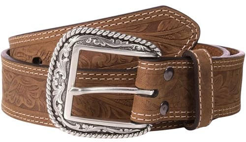 ARIAT Men's Leather Floral Embossed Belt, Medium Brown, 34