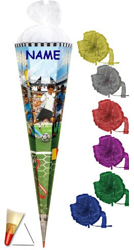 Schultüte - Soccer 70 cm - incl. Namen und Schleife - mit Holzspitze/Tüllabschluß - Zuckertüte Roth Fußball Fussball Tor Bälle Torwart Sport Stadion