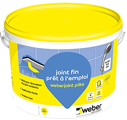 Joint de carrelage fin en pâte, 5kg, blanc, idéal murs et plans de travail, Weberjoint pâte, WEBER