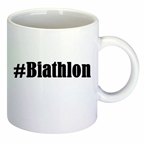 Kaffeetasse #Biathlon Hashtag Raute Keramik Höhe 9,5cm ? 8cm in Weiß