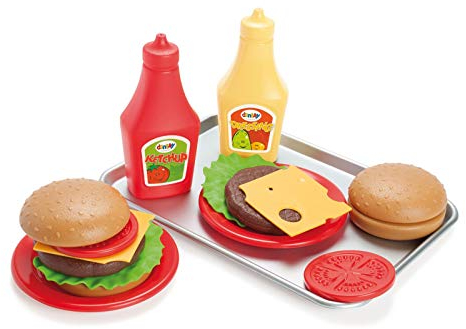 Dantoy Burger Play Food Set mit Tablett – Rollenspielspielzeug für Kinder mit 17 Teilen – Essen Rollenspielset für Kinder – Rollenspiel – Hergestellt in Dänemark