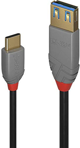 LINDY 0.15m USB 3.2 Type C to A Adapter Cable, 10Gbps, Anthra Line