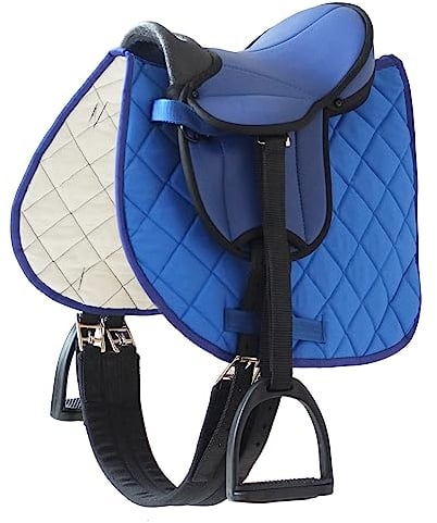 Helga Kreft 50087 Pferdesattel für Holzpferd aber auch für Reitsport; mit gleichfarbiger Schabracke und gepolsteter Sitzfläche, blau, 2,5kg