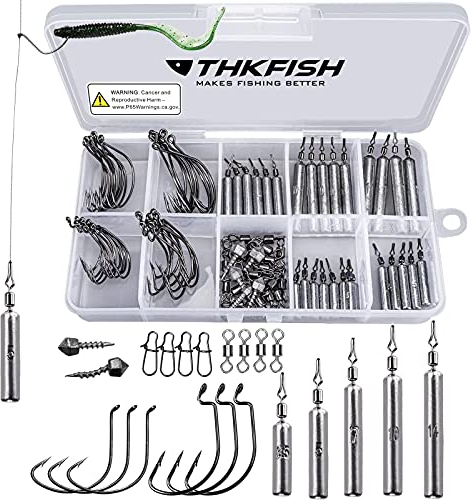 THKFISH Angelgewichte, Angel-Senkgewichte, Drop-Shot-Gewichte, Drop-Shot-Satz, Wacky-Rig-Haken, Offset-Haken, Drehgelenke, Karabinerhaken, 28 Stück, 103 Stück., 33-teiliges Set für Drop Shot Rig