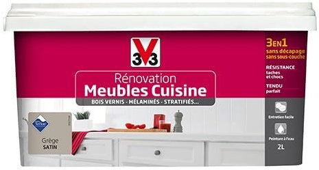 V33 Rénovation Meubles Cuisine (Bois vernis-Mélaminés-Stratifiés) Satin Grège 2 L