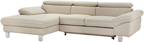 Mivano Ecksofa Driver mit Recamiere links, Ledercouch mit Bettfunktion und Bettkasten / Inkl. verstellbare Kopfstützen, 268 x 73 x 169, Kunstleder, Hellbraun