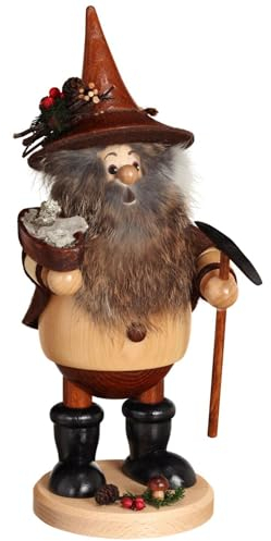 Drechselwerkstatt Uhlig DWU | Erzgebirgisches Räuchermännchen Räuchermann | Weihnachtsdekoration Handwerkskunst | Waldwichtel 25 cm | Erzträger