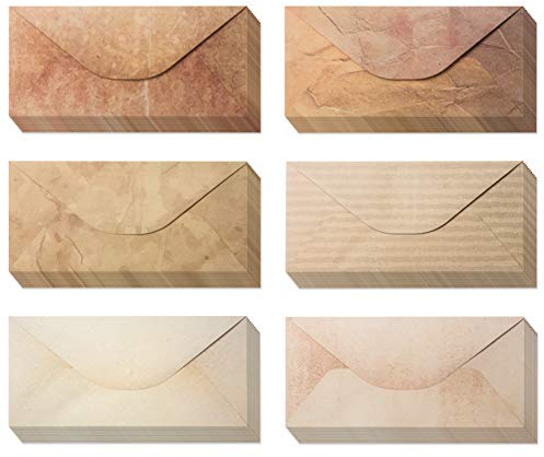 48 Stück Briefumschläge im Vintage-Stil – klassische Briefumschläge in 6 einzigartigen Designs – alt aussehender antiker Look – 10,2 x 22,1 cm (48 Stück)