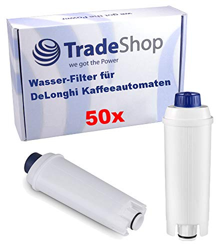 Trade-Shop - Juego de 50 filtros de agua para DeLonghi ECAM 22.140.B 22.320.S 22.320.SB 22.360.B 22.360.S 22.366.B 22.366.S 23.210 23.210.B 23.210.W 23.W 23.23.210.W 240. Cartucho de filtro.