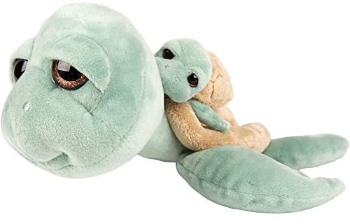 Suki Gifts International 14473 Kaspische Mama und Babyschildkröte mit Quietscher, Minty Green Plüschtier, Mama 24 cm, Baby 9 cm
