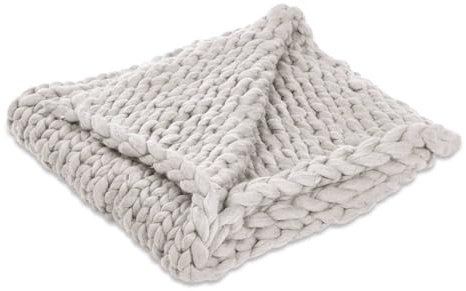 Loberon Plaid Reidous, Trendiges Grobstrick-Muster, Handgewebt, Kuscheldecke, Strickplaid, Wohntextilien, Wolle, Acryl, grau