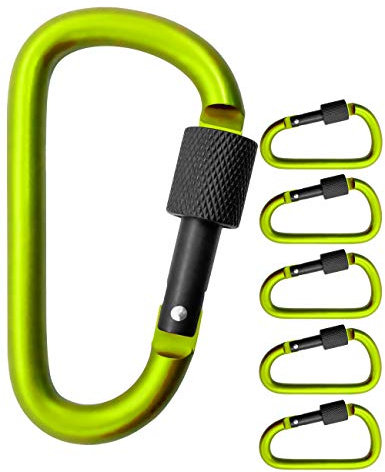 OUTDOOR SAXX Lot de 5 grands mousquetons à vis en aluminium - 8 cm - Vert/noir