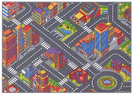 Carpet Studio Teppich Kinderzimmer 95x133cm, Kinderteppich, Spielteppich Straße Jungen & Mädchen, Teppiche für Babyzimmer, Schlafzimmer & Spielzimmer, Antirutsch, 30°C waschbar - Big City