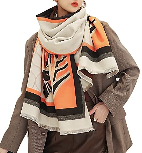 LumiSyne Winter Schal Kaschmir Stolen Für Damen Farbspleißen Tierisches Muster Warme Pashmina Schals Mit Quasten/Fransen Weiche Wolle Verdickter Schultertuch Tücher