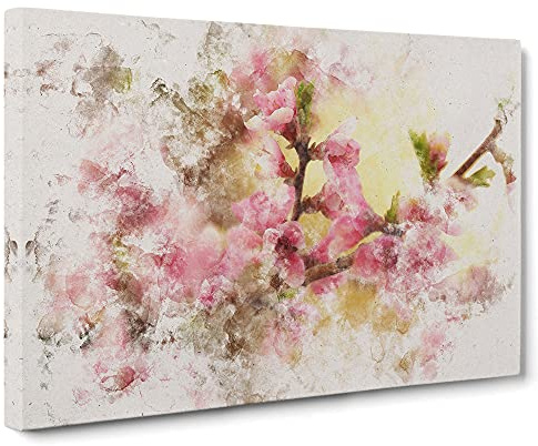 Cherry Blossom Flowers Watercolour Canvas Wall Art Print 30x20 Inch | Ready to Hang, Gallery Wrapped, Fade-Resistant Inks, Securely Packaged, UK Made