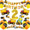 KABAHTOY 2nd Birthday Decorations for Boy, Construction Party Supplies, Digger Banner, Dump Truck and Digger Balloons, Cake Toppers, Orange Black Yellow Latex Balloons, Excavator Truck Bulldozer Crane