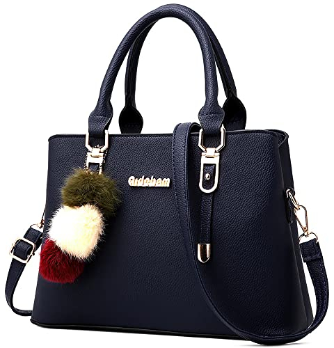VARLIVOO Damen Handtasche Hobo Taschen Schultertasche Frauen Umhängetasche Pom Pom Ornamente Reisen Taschen Crossbody Bag PU Leder Navy Blau