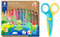 STAEDTLER 3in1 Buntstifte und Sicherheitsschere Noris junior, Bunt-, Wachsmal- und Aquarellstift, ideal für Kleinkinder, schneidet nur Papier, 12 Farben, Spitzer und Sicherheitsschere, 140 C12P2X