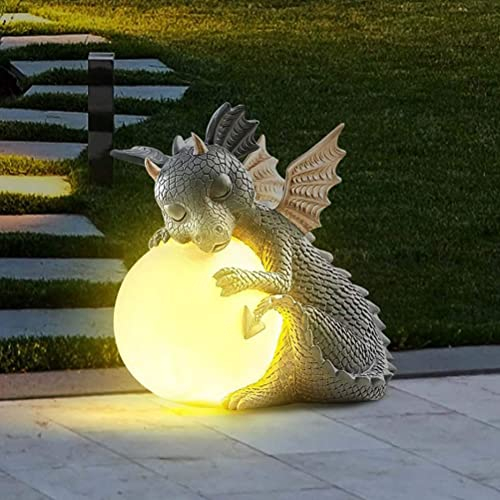 Garten Drachen Meditieren Statue Lichter, Garten Dekoration Baby Schlafender Drache, Drachengarten Dekoration, Solar Lampe Fee Garten Statue, Figur Garten-Statue Skulptur, Meditated Drache-Verzierung