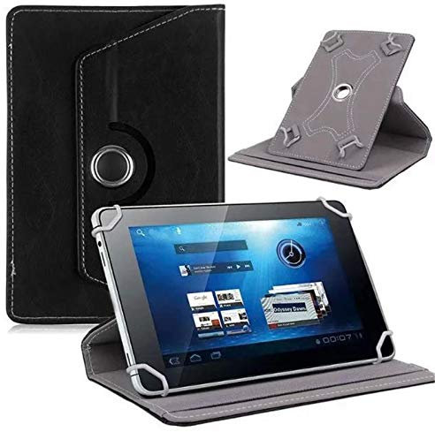 360 - Custodia universale in pelle con supporto a portafoglio per tablet da 7 a 8 8 8,5 (Nero)