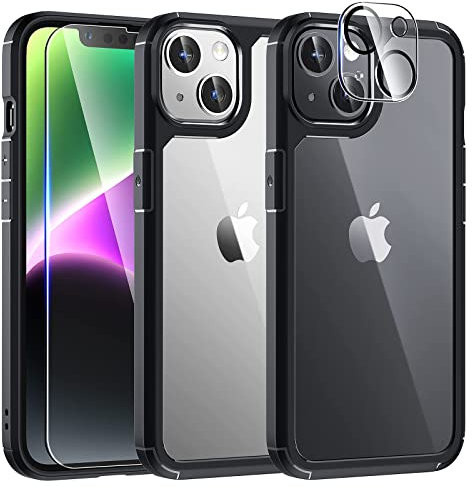 TAURI Defender Designed for iPhone 14 Plus Case with Screen Protector [Military Grade Protection] Soft Bumper Shockproof 360 Protective Cover Slim - Black