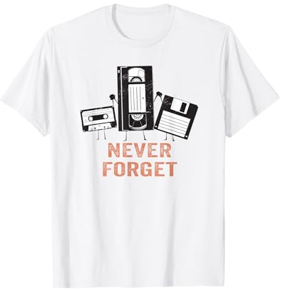 Never Forget Vintage Floppy Disk VHS Tape 90s 80s Kassette T-Shirt