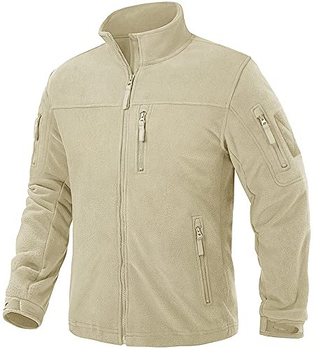 TACVASEN Giacca Invernale da Uomo Giacche Tattiche Full-Zip Jacket in Pile con Tasche con Cerniera, Beige, M
