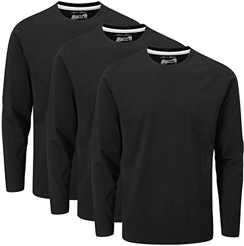Charles Wilson 3 Pack Long Sleeved Plain Crew Neck T-Shirt (XL, Black (0822))