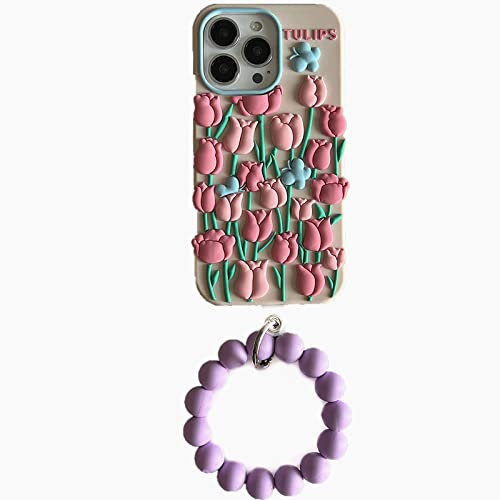 LIUJUNH Custodia in Silicone Morbido con Catena da Polso 3D per iPhone 13 12 11 PRO Max X XS XR 7 8 6 S Plus SE 3 Cover Protettiva, Rosa, per iPhone XSMAX