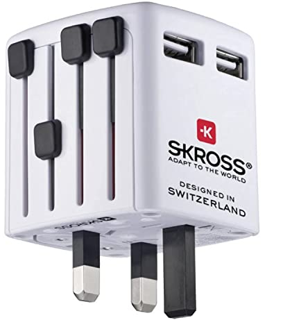 SKROSS | 1.302330 | Welt USB-Ladegerät | 2 USB-Steckdosen in Allen Teilen der Welt - Eingangsspannung: 100 V-250 V - 2 USB-Typ-A-Ausgänge: 5,0 V DC/max. 2,4 A