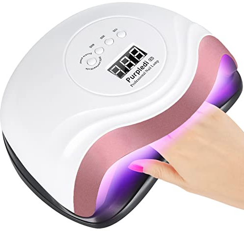 Purpledi Lampe UV LED Ongles Gel,168W Portable Séchoir à Ongles Professionnel,10s/30s/60s/99s, LCD Ecran,Capteur, Base Démontable pour Toutes Les Gels, Machine Automatique pour Vernis