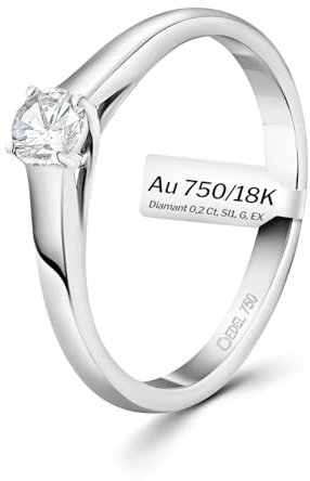 EDELIND 750 Verlobungsring Damen 0,20 Ct Solitär Diamant Ring aus Weißgold Ø 53 mm Ideal für Verlobung oder Geschenk Solitärring in exquisiter Geschenkbox