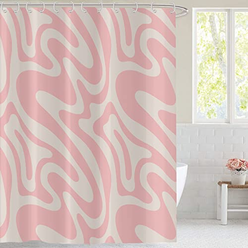 Hnmdmyi Rideau de Douche Rose 180x200, Abstrait Rétro 70's, Minimaliste, Fille, Imperméable, Polyester