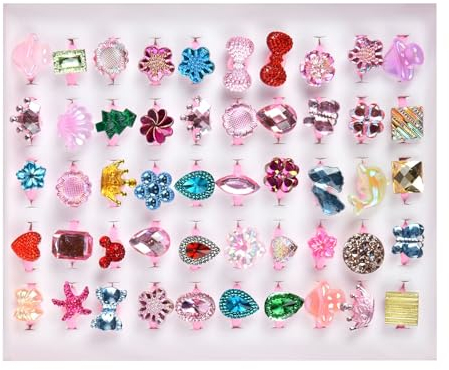 OSDUE Kinderringe Mädchen, 50 Stück Einstellbare Ringe Kinder, Keine Vervielfältigung, Mädchen Ringe Set Kindergeburtstag Kinderringe Mädchen für Baby Teenager Partybevorzugung Spielschmuck