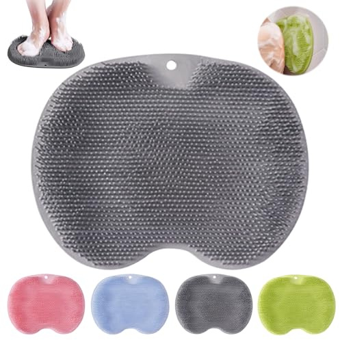 Tapis de Bain en Silicone, Brosse Pieds Douche, Coussin de Massage pour Pieds, Nettoyeur de Dos avec Ventouse, Foot Scrubber, Dos Nettoie, Nettoie, Exfolie, Masse vos Pieds Sans se Pencher(Gris)