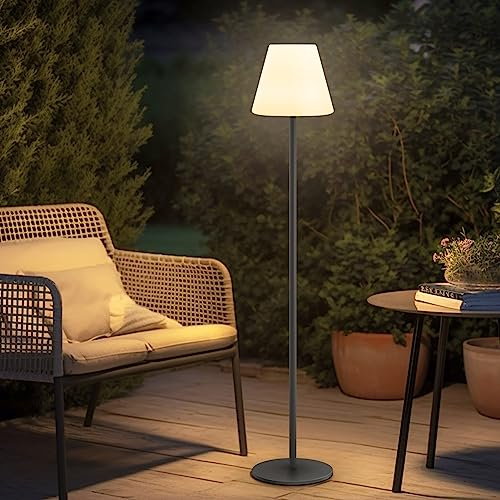 MALUX Solar Stehlampe Outdoor Mit Warmweiß RGB 8 Farben LED USB Aufladbar IP44 Wasserdicht Für Garten Terrasse Balkon Innenbereich Außenbereich Dekor 150 cm Grau