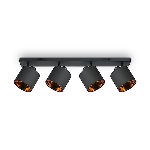 Paco Home LED Pendellampe Wandlampe Deckenlampe Wohnzimmer Esszimmer Schlafzimmer Modernes Design Uni Schirm Stoff E14, Farbe:Schwarz-Gold, Leuchtentyp___Technologie:Wandleuchte 4xE14