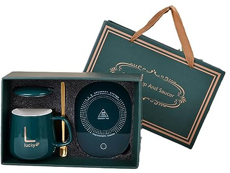 CAPIJIONG 1 Ceramic Mug Gift Set Warm Coffee Milk Mug with Thermostat, Microwave Safe - 10 oz/300 ml Latte Milk Mug for office home restaurant-Green L Gift Set,301-400ml