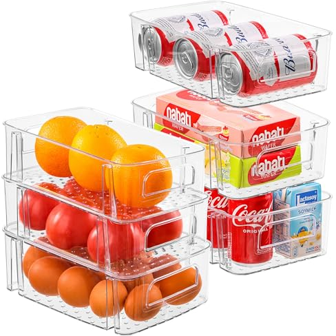 HNNJCK Stapelbar Kühlschrank Organizer 6er Set, Fridge Aufbewahrung Box, Küche Organisation Ordnungssystem für Home, Kitchen, Pantry, Vorratsschrank, Küchen, Schreibtisch, Speisekammer, Schrank