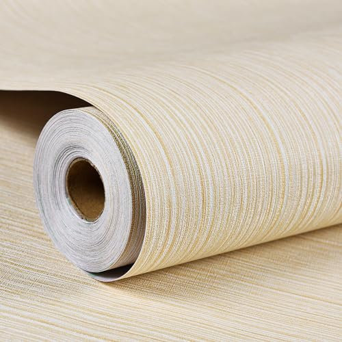 Haimin Grasscloth Wallpaper Textured 24in X 393in Fabric Contact Paper Textured Linen Wallpaper Peel and Stick Self-Adhesive Thick Vinyl Embossed Film Wallpaper (Yellow)