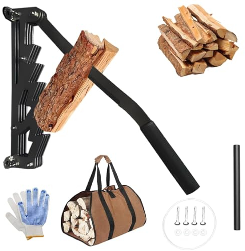 Upgrade Fendeur de bois d'allumage mural pour bois, version extra longue, fendeuse de bois de chauffage manuelle, portable, coupe-bois de chauffage stable, sac de rangement pour gants
