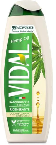 Vidal Body Wash Bagnodoccia Shower Gel Olio di Canapa Biologico, Shower Foam with Organic Hemp Oil, 500 ml, Pack of 6