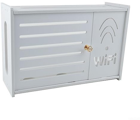 Emiif Aufbewahrungsbox aus Holz, kabellos, WiFi-Router, Modem-Routerabdeckung, Hider-Rack, Büro, Desktop-Organizer, Regale, ländliche Montage erforderlich (E)